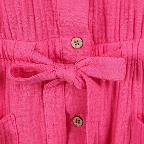 Laurel Grey Dress Women’s SZ M Pink Button Front Tie Waist Tiered Cotton EUC - Picture 5 of 16